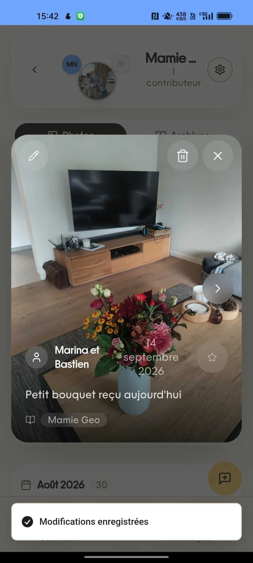 Ajout d'un petit mot à une photo dans l'app Neveo